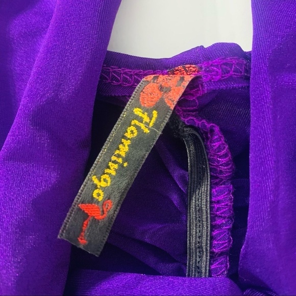 Flamingo Rouched plunging Halter Royal Purple Micro Mini Dress Small jeweled - Picture 4 of 6